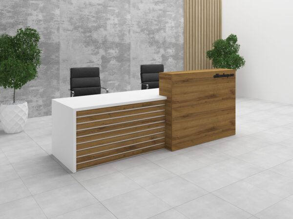 reception desk with logo