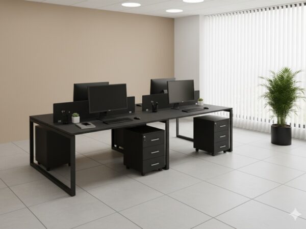 Black 4-Seater Modular Workstation Desk with Drawer Units