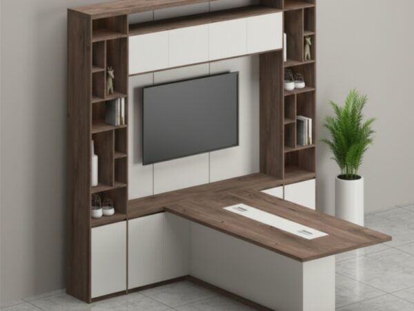 meeting table with attached cabinet