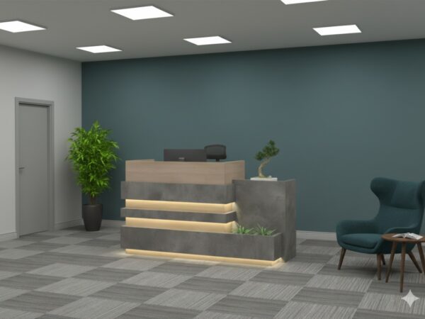 reception desk with planter