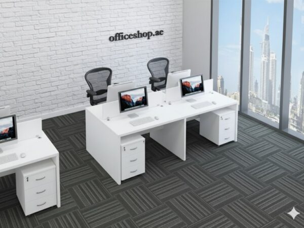 Vita Full White 4 Person Workstation